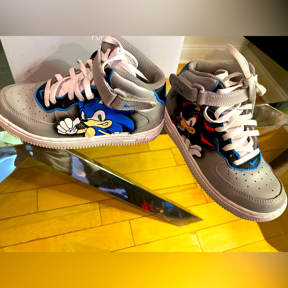 Hand painted custom Sonic and Shadow Air Force Ones Nike